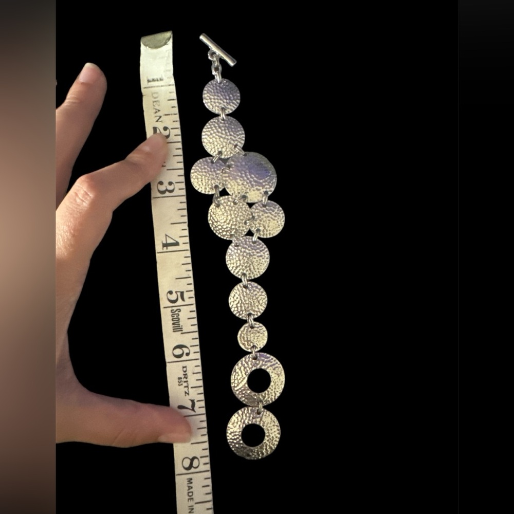Hammered silver handmade artisan clasp bracelet 8"